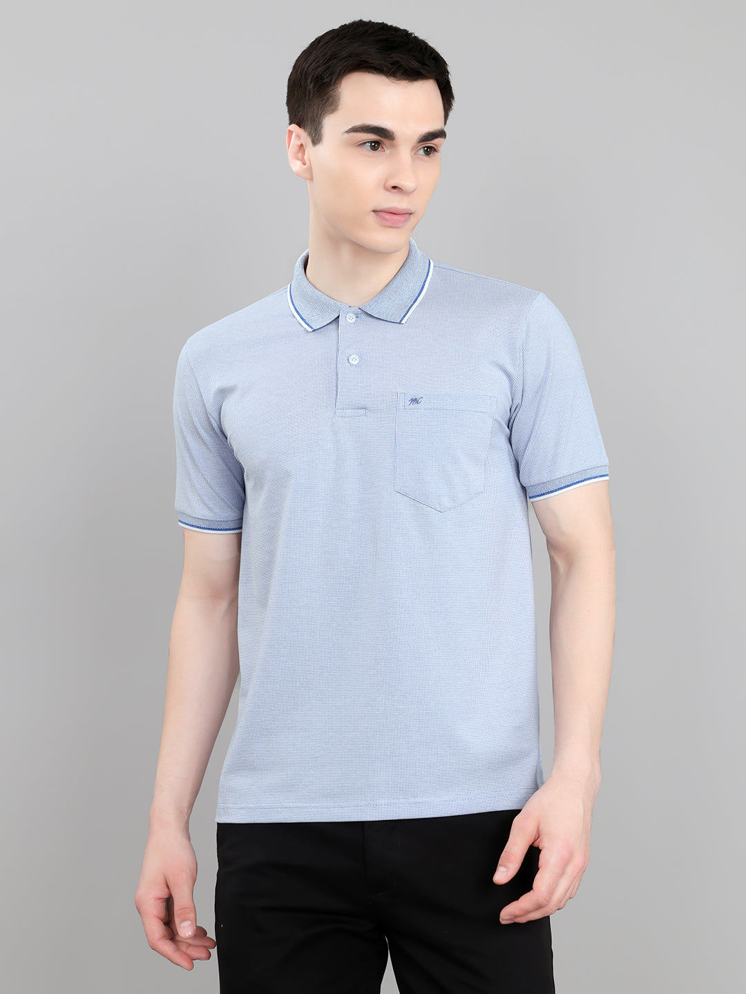 Men Sky Blue Solid Collar Half Sleeve T-Shirt