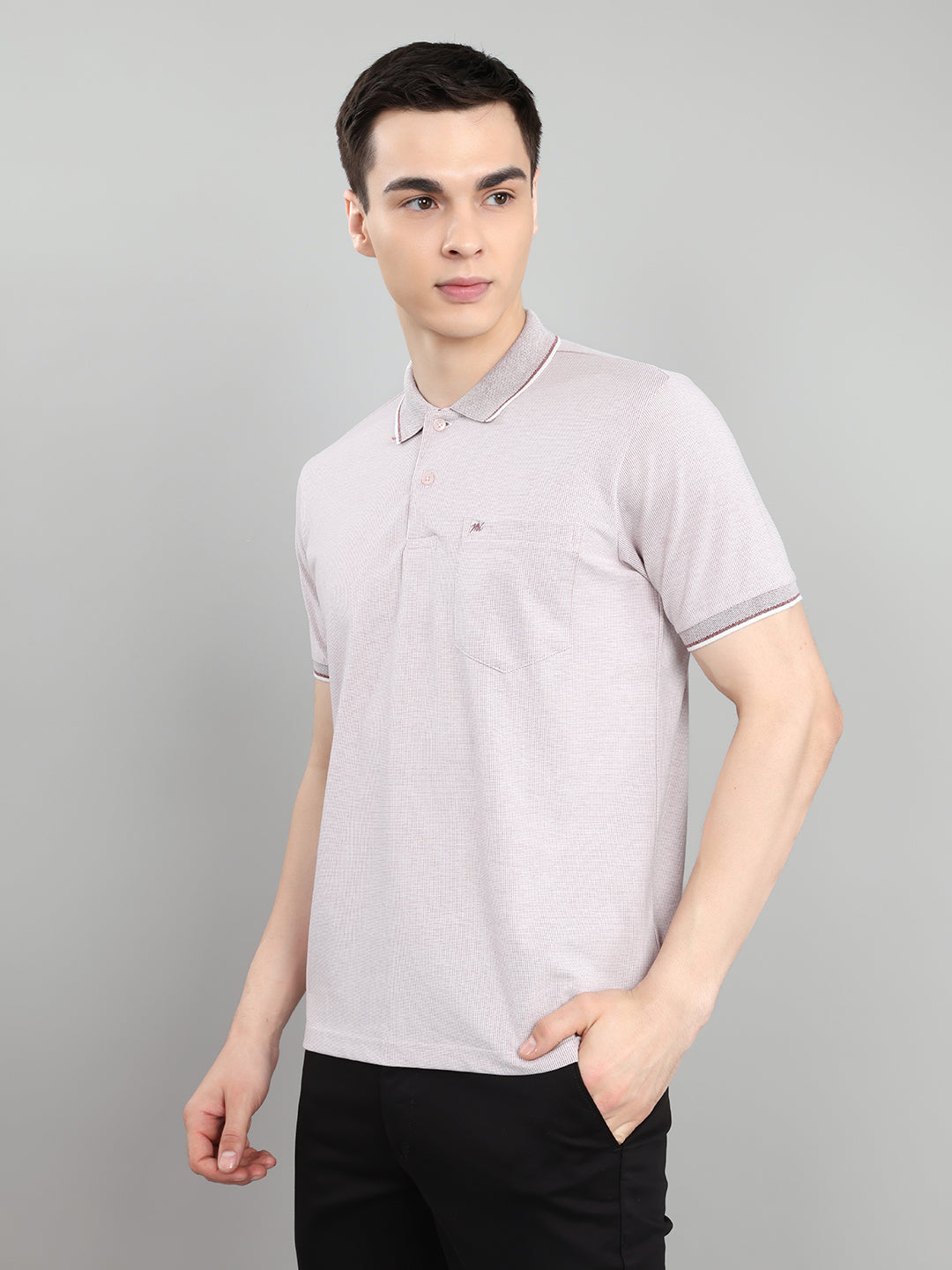 Men Maroon Solid Collar Half Sleeve T-Shirt