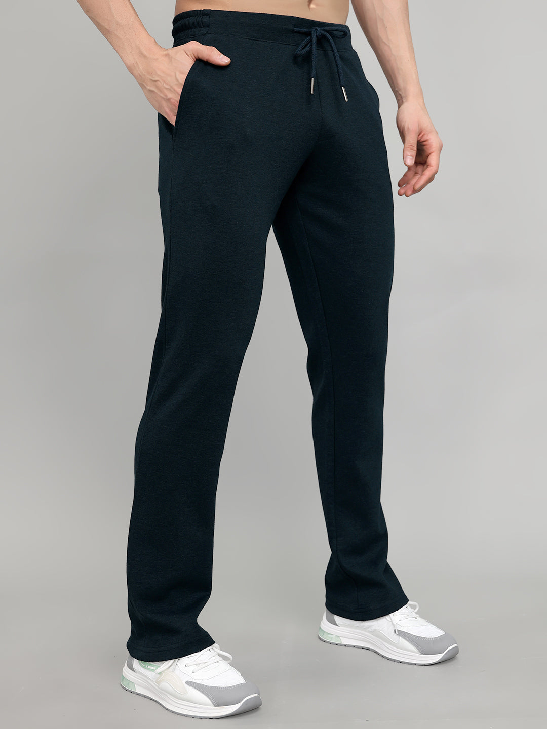 Men Navy Blue Solid Regular Fit Lower