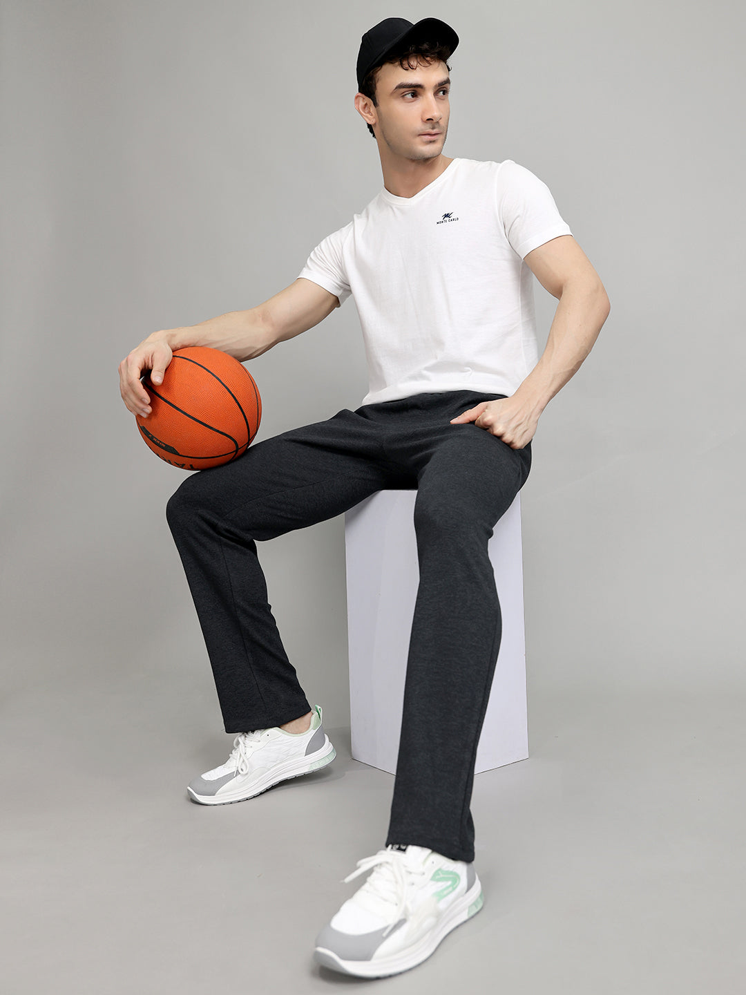 Men Charcoal Solid Regular Fit Lower