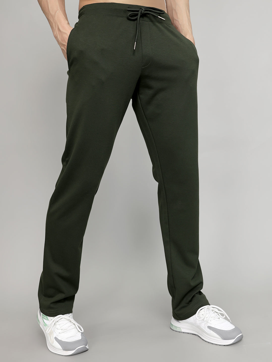 Men Olive Solid Regular Fit Lower