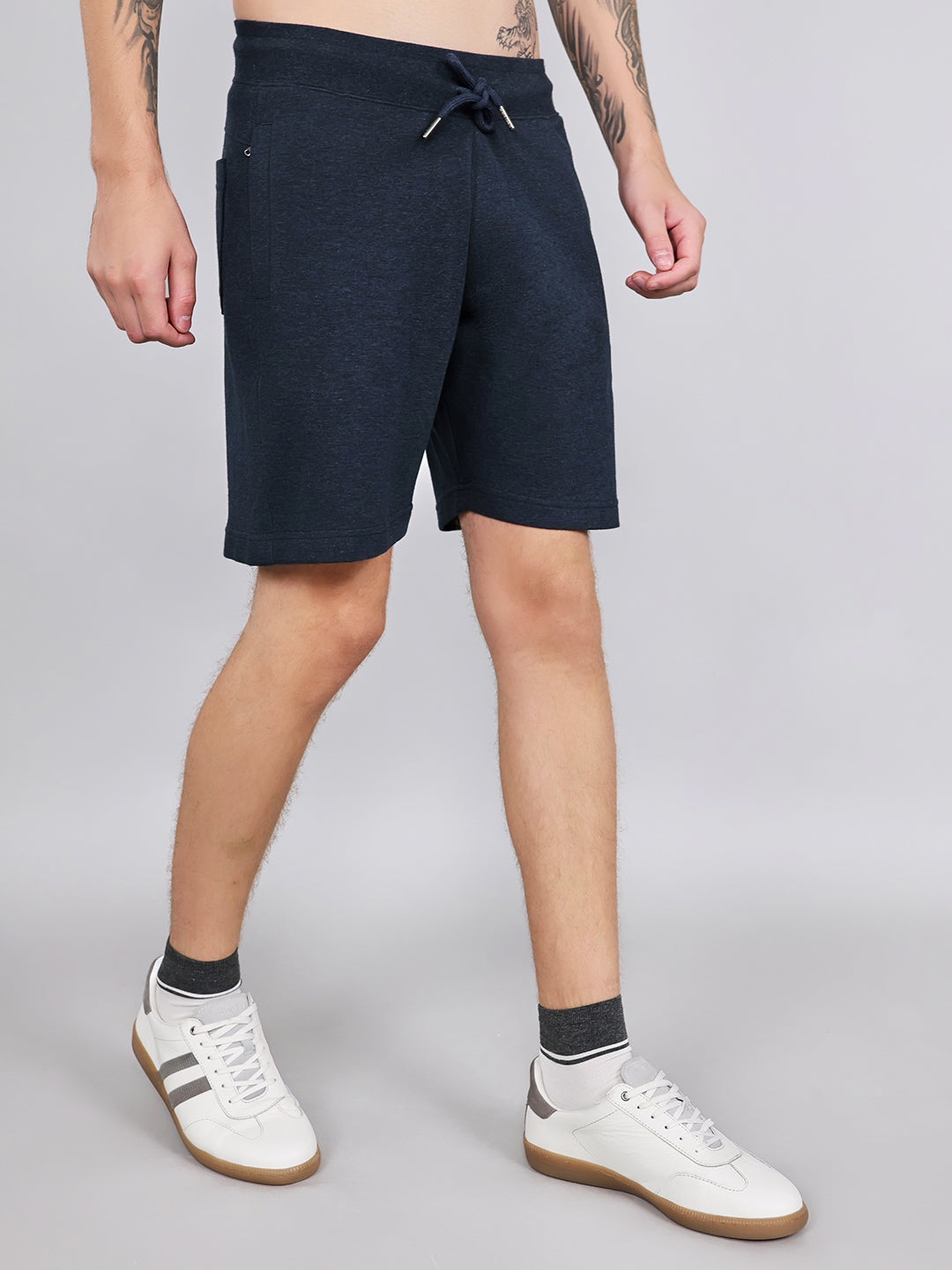 Men Navy Blue Plain Regular Fit Bermuda