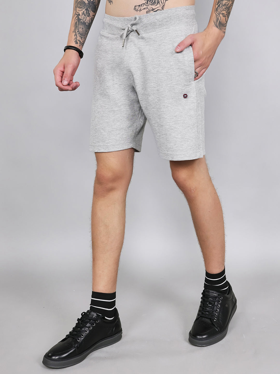 Men Light Grey Plain Regular Fit Bermuda