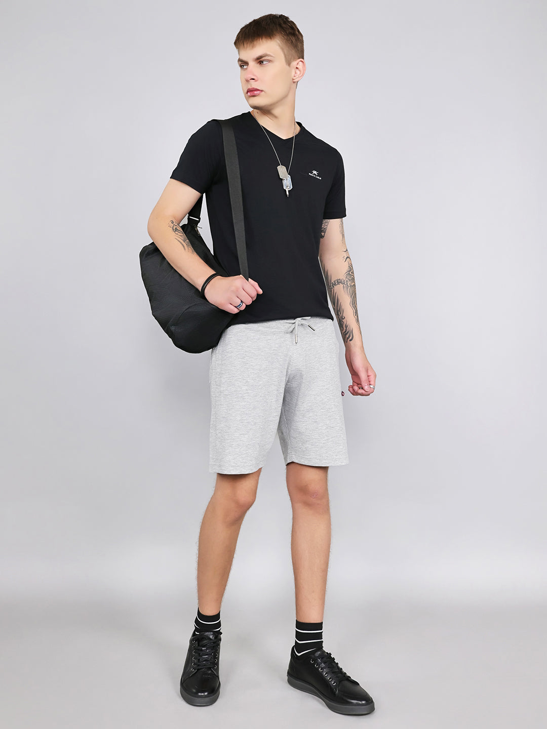 Men Light Grey Plain Regular Fit Bermuda