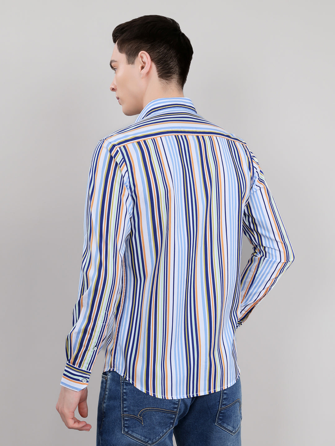 Men Blue Stripe Collar Full Sleeve Shirt