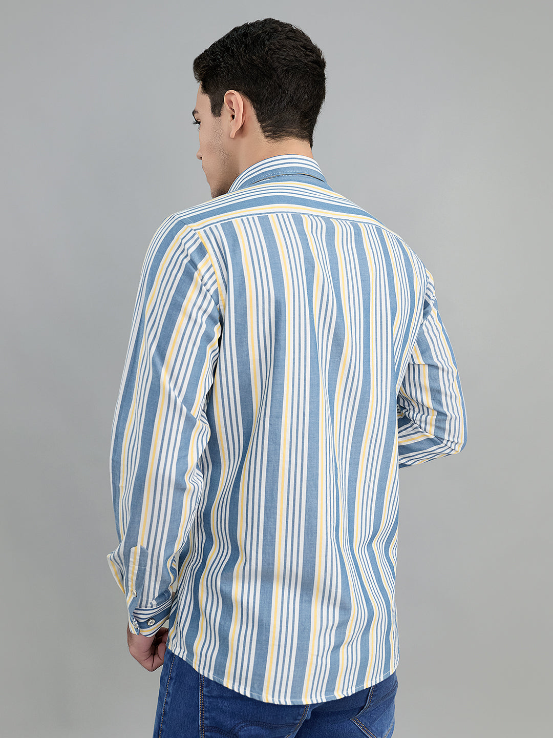 Men Grey Stripe Collar Full Sleeve Shirt