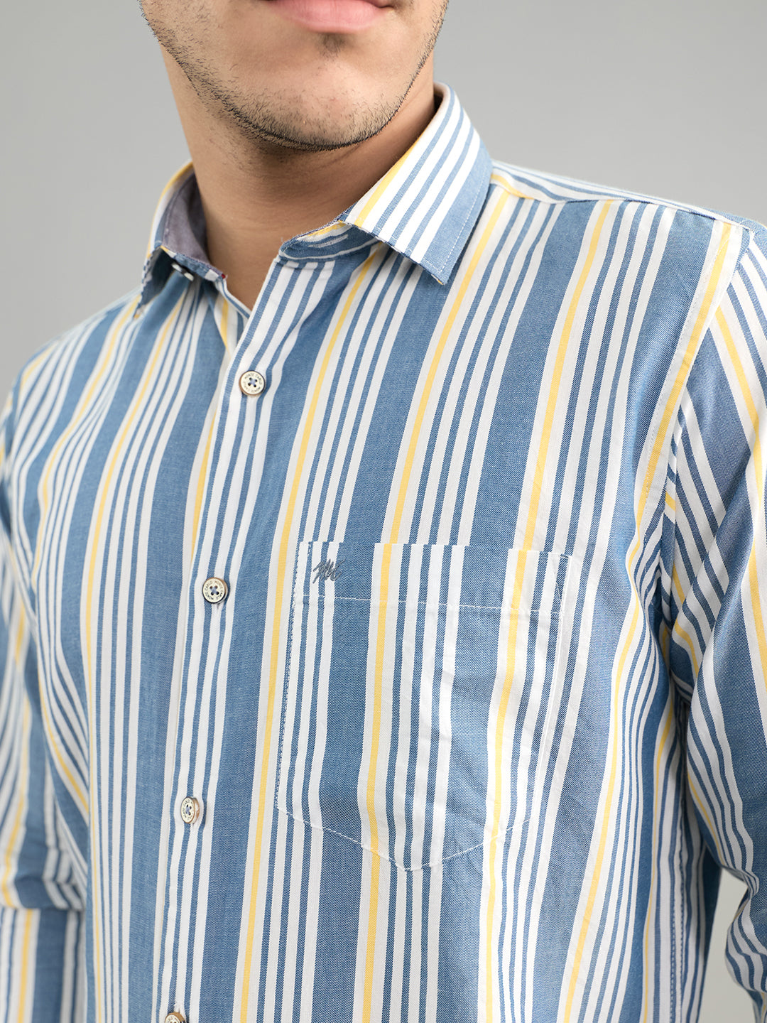 Men Grey Stripe Collar Full Sleeve Shirt