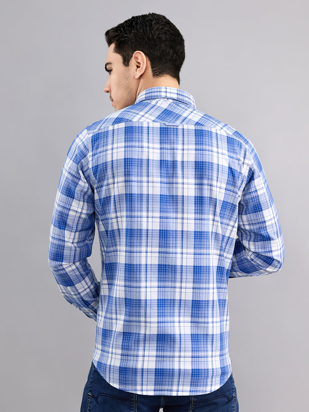 Men Sky Blue Stripe Collar Full Sleeve Shirt