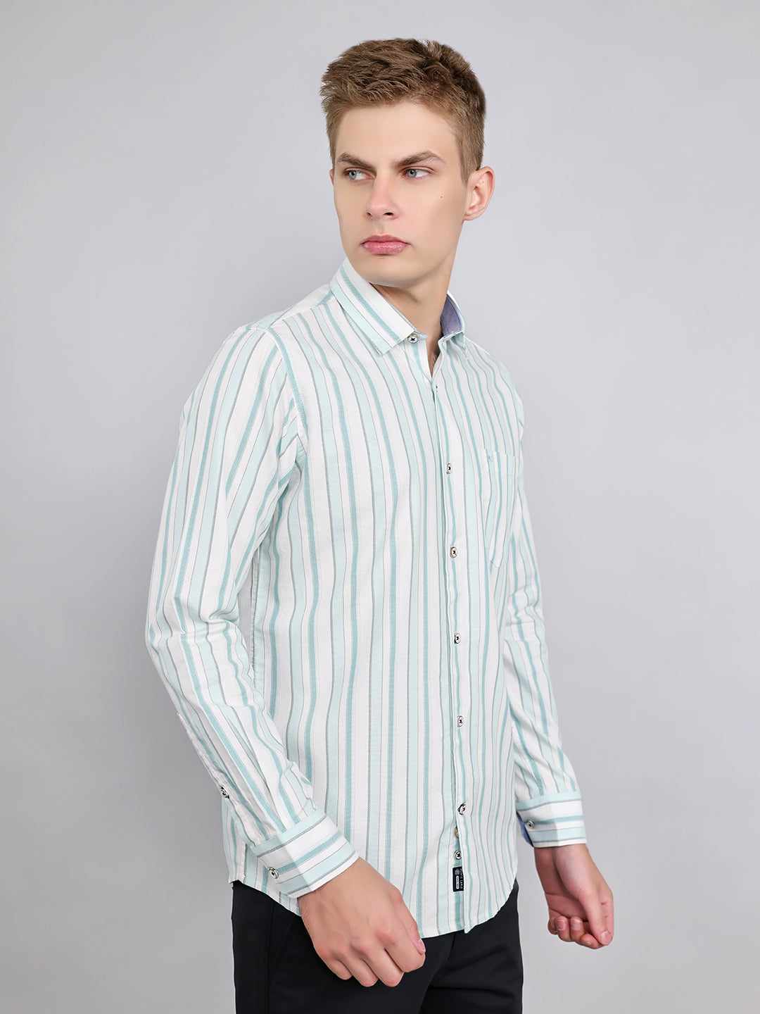 Men White Stripe Collar Full Sleeve Shirt
