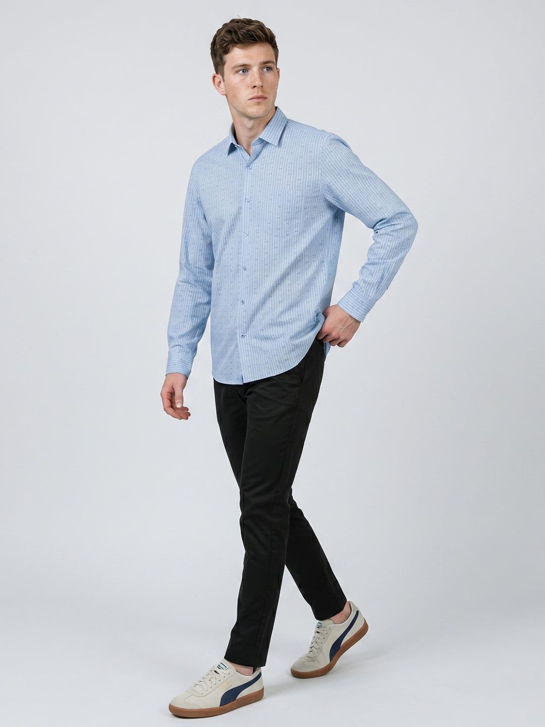 Men Sky Blue Printed Collar Full Sleeve Shirt