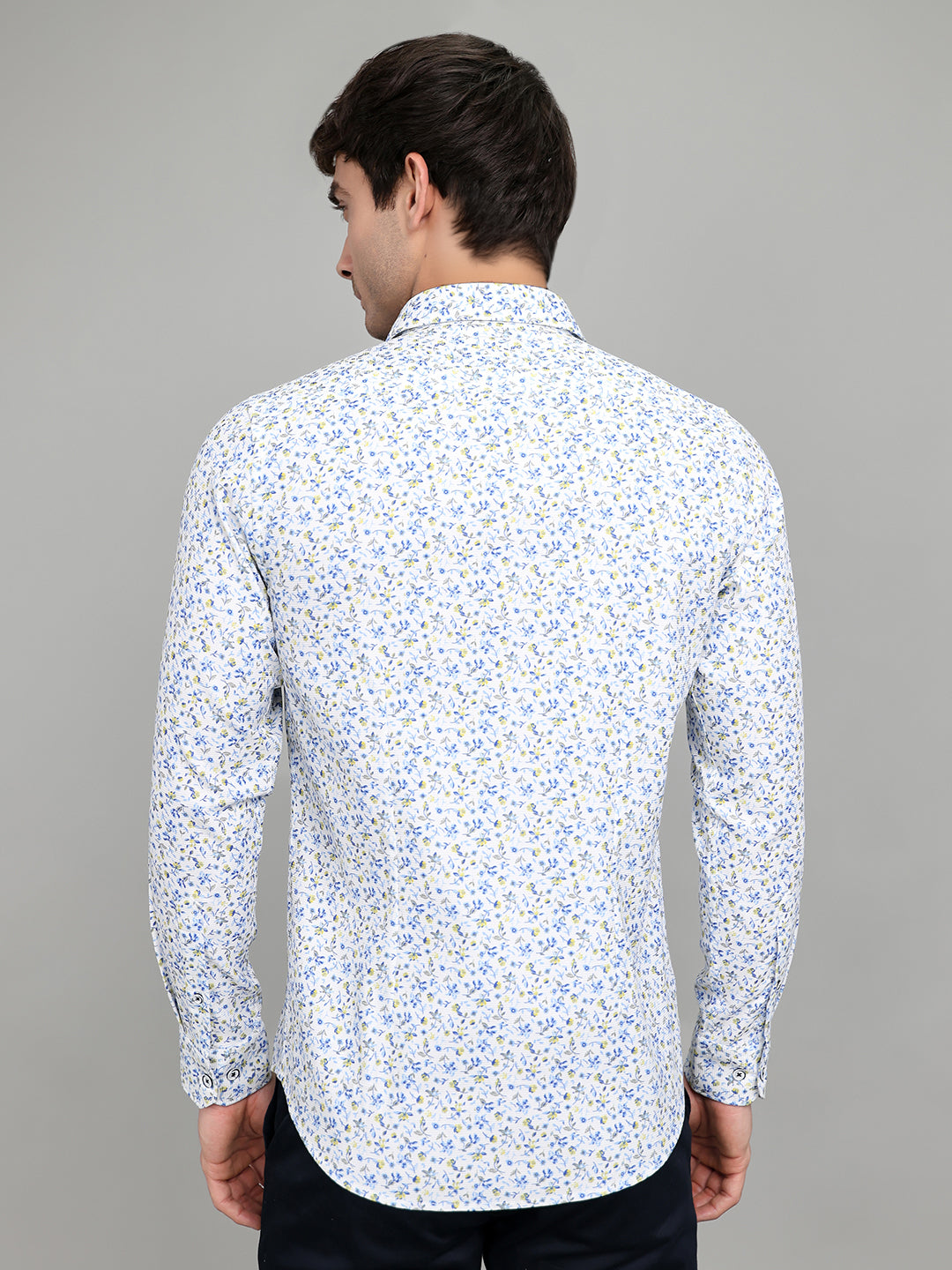 Men White Printed Collar Full Sleeve Shirt