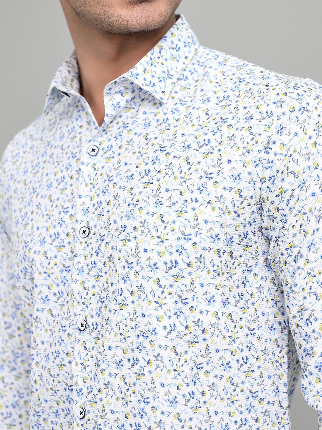 Men White Printed Collar Full Sleeve Shirt