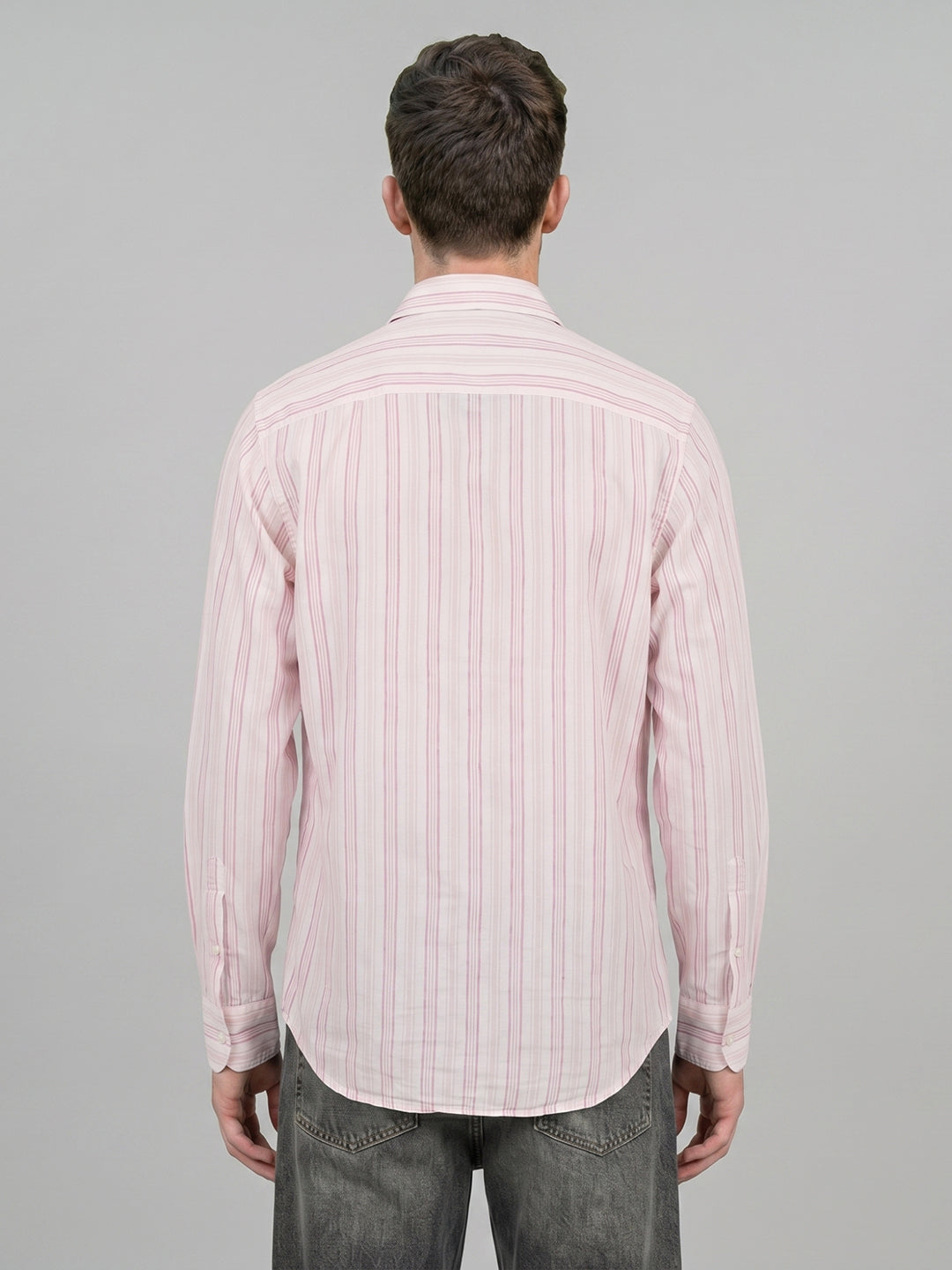 Men Pink Stripe Collar Full Sleeve Shirt