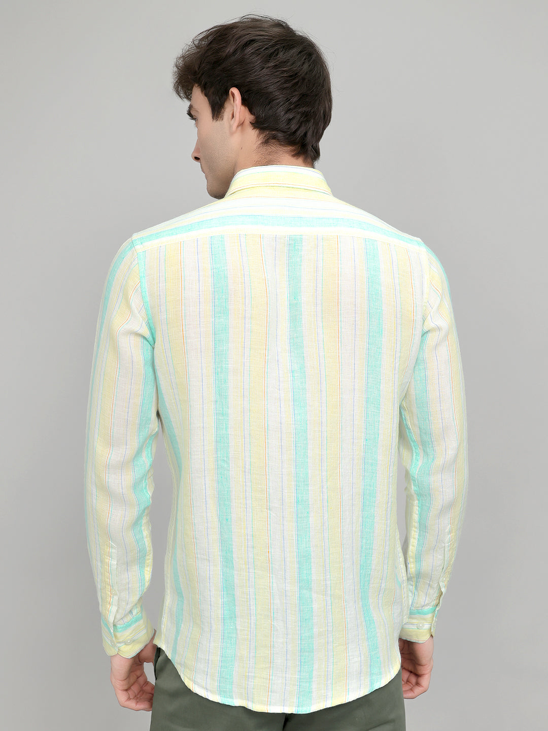 Men Yellow Stripe Collar Full Sleeve Shirt
