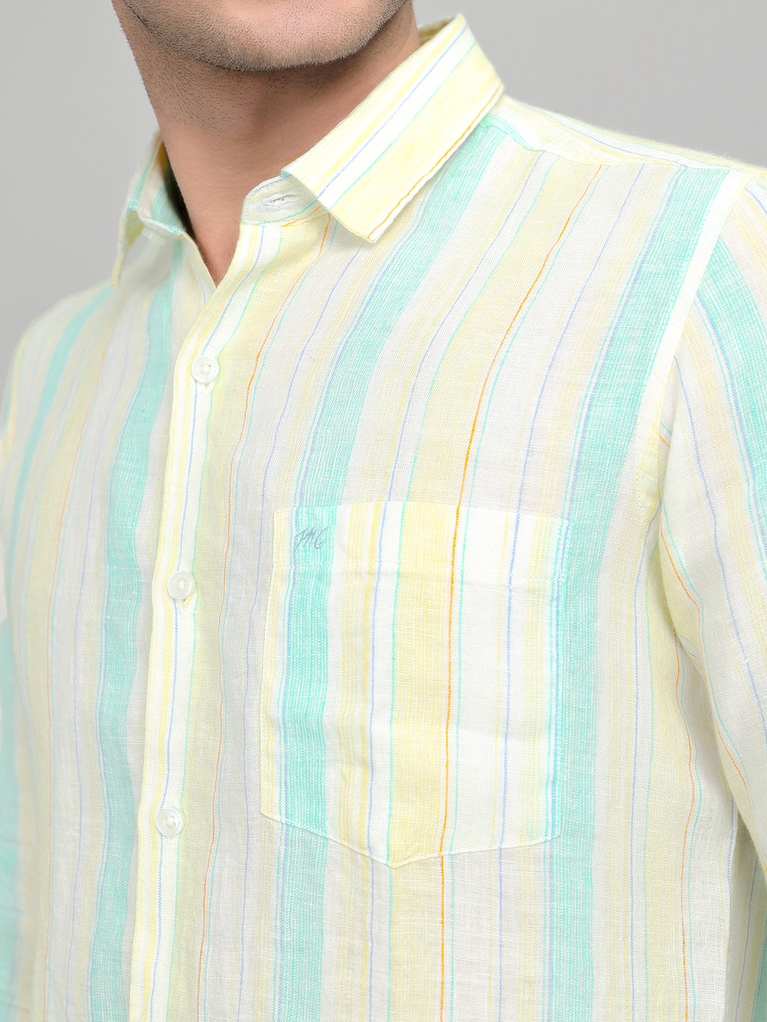 Men Yellow Stripe Collar Full Sleeve Shirt