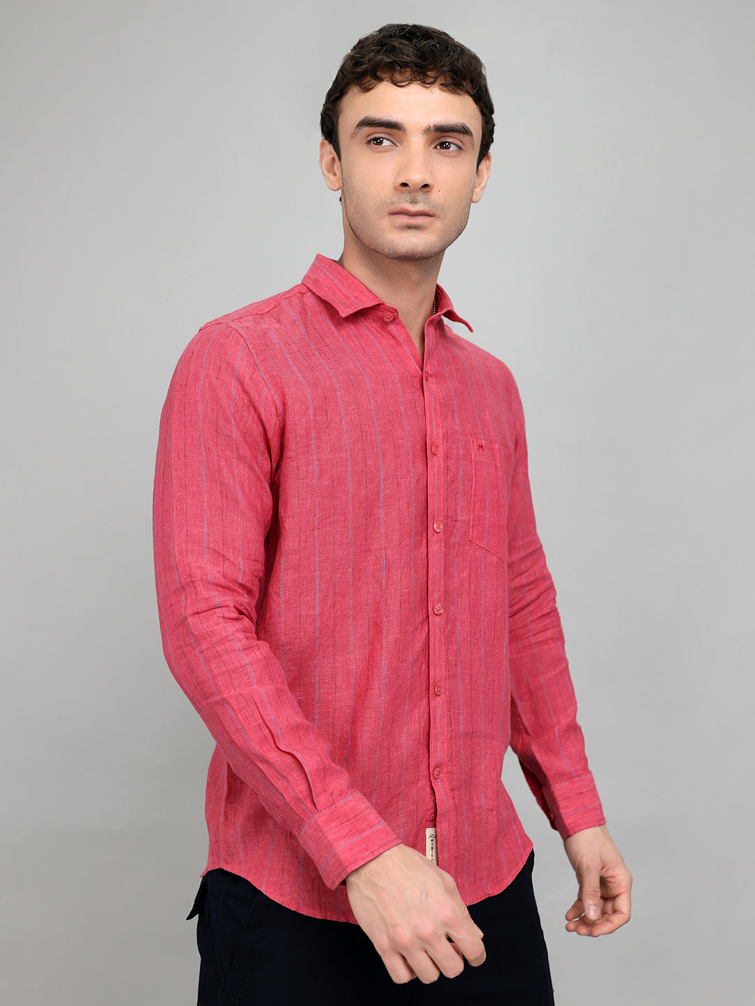 Men Red Stripe Collar Full Sleeve Shirt