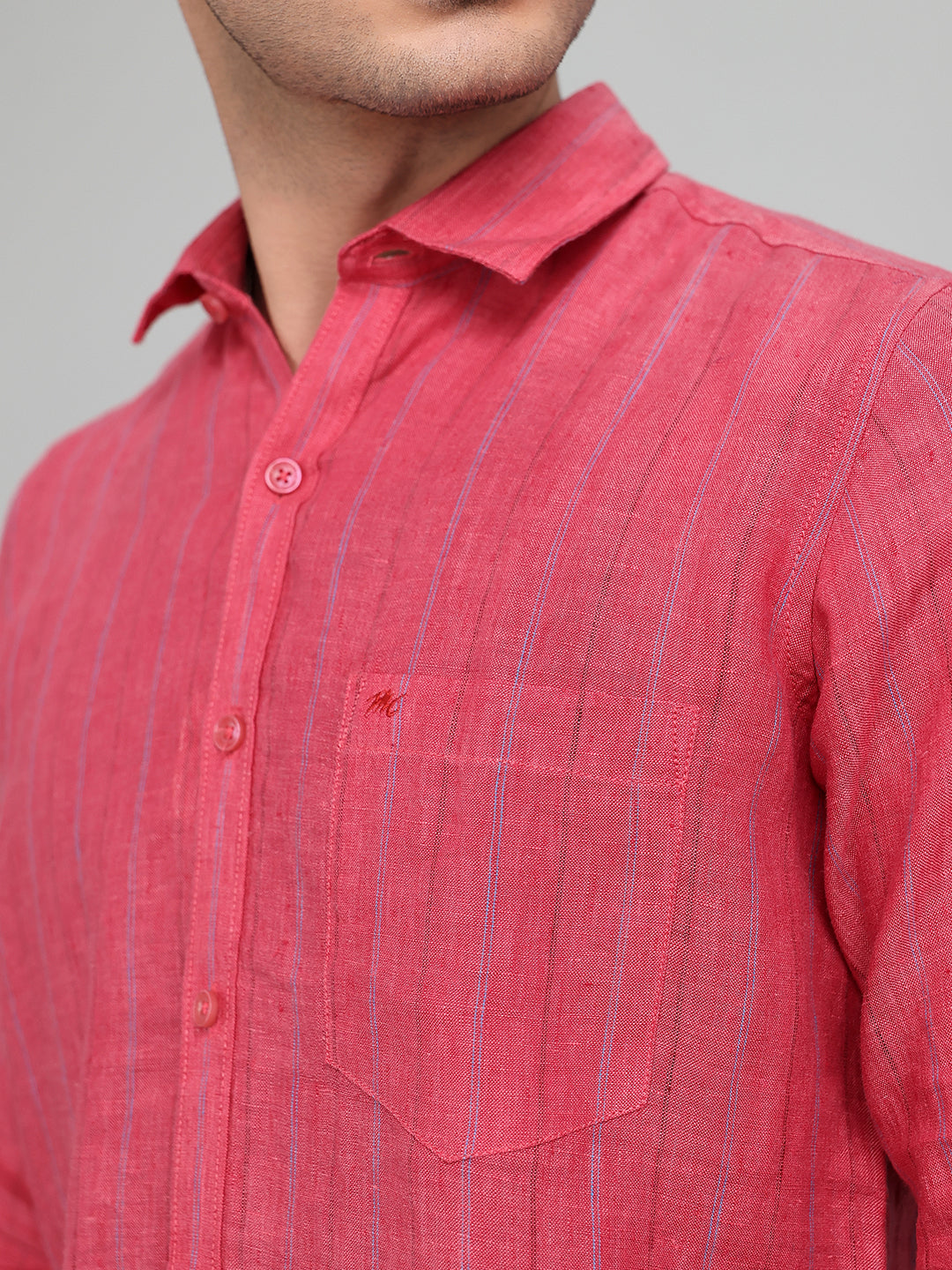 Men Red Stripe Collar Full Sleeve Shirt