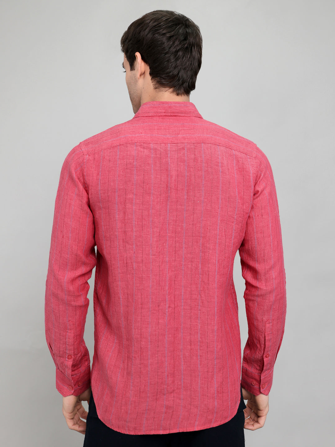 Men Red Stripe Collar Full Sleeve Shirt