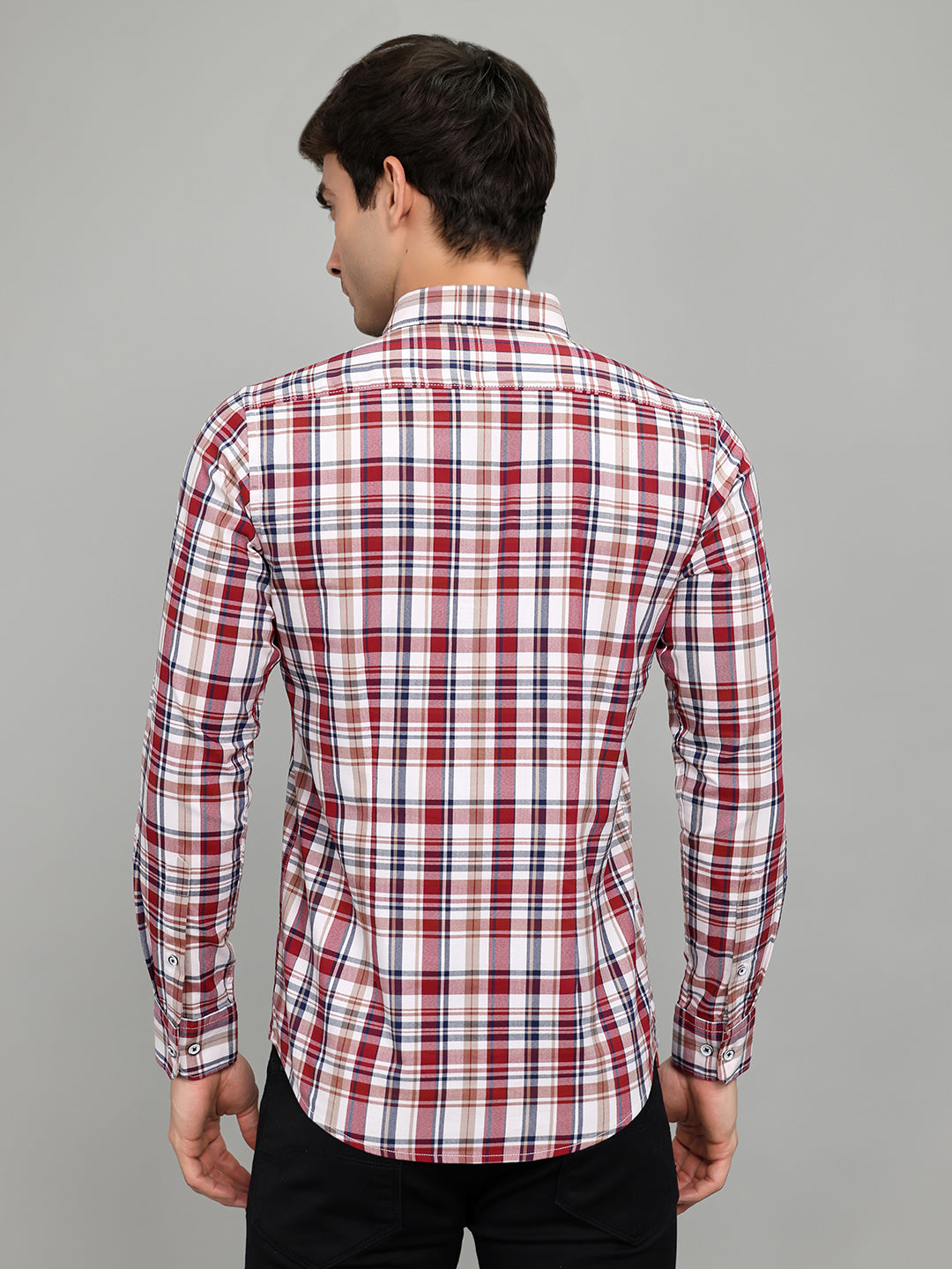 Men Red Check Collar Full Sleeve Shirt