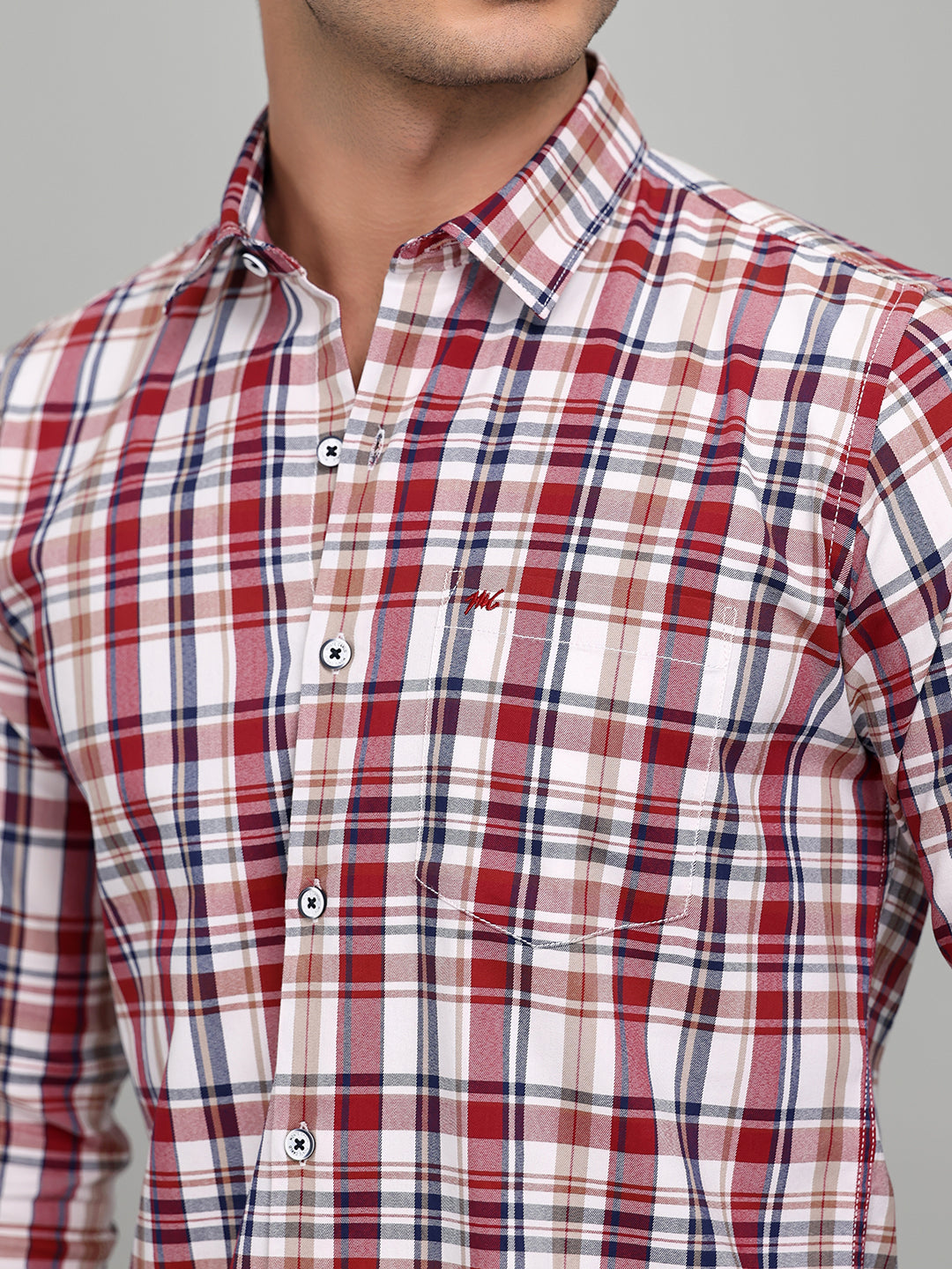 Men Red Check Collar Full Sleeve Shirt