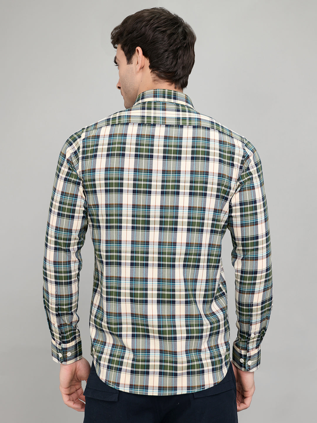 Men Green Check Collar Full Sleeve Shirt