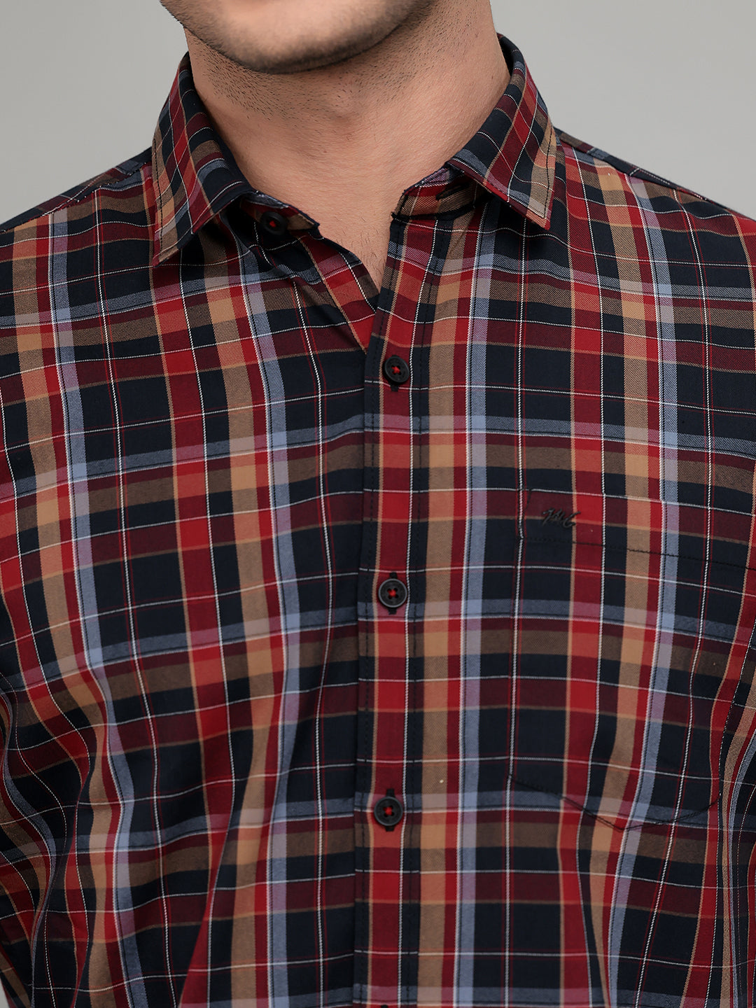 Men Maroon Check Collar Full Sleeve Shirt