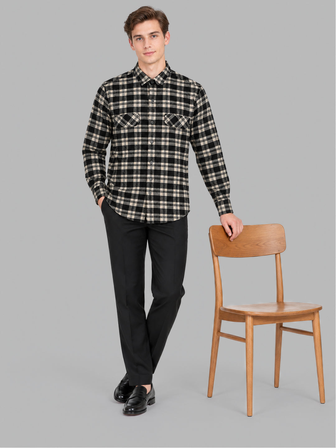 Men Black Check Collar Full Sleeve Shirt