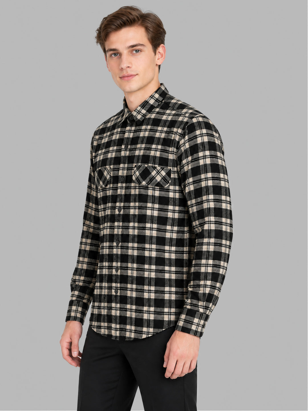 Men Black Check Collar Full Sleeve Shirt