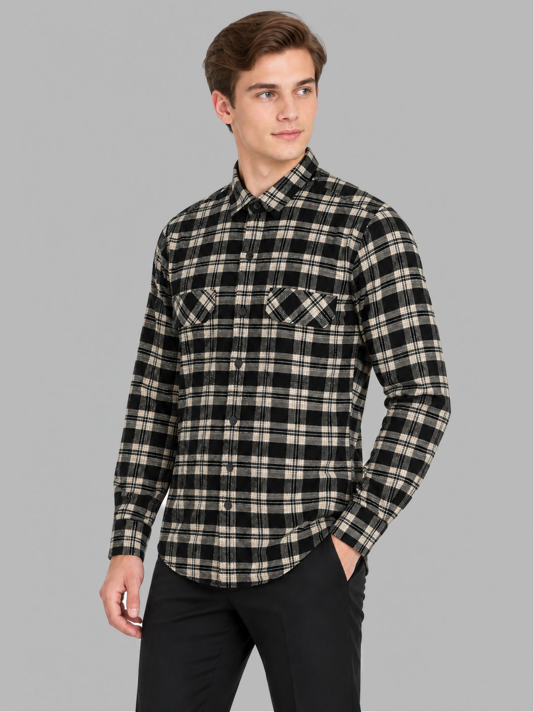 Men Black Check Collar Full Sleeve Shirt