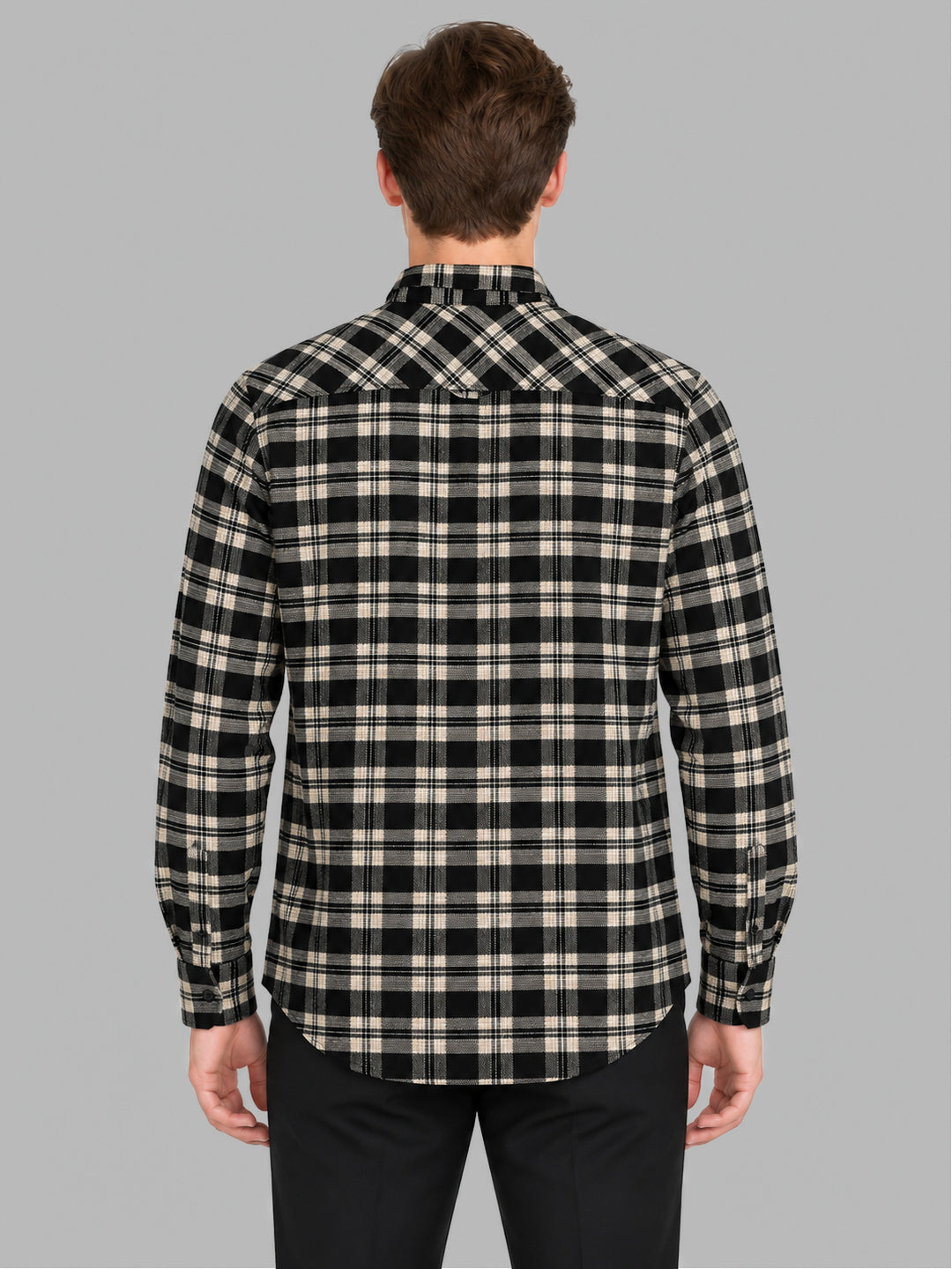 Men Black Check Collar Full Sleeve Shirt