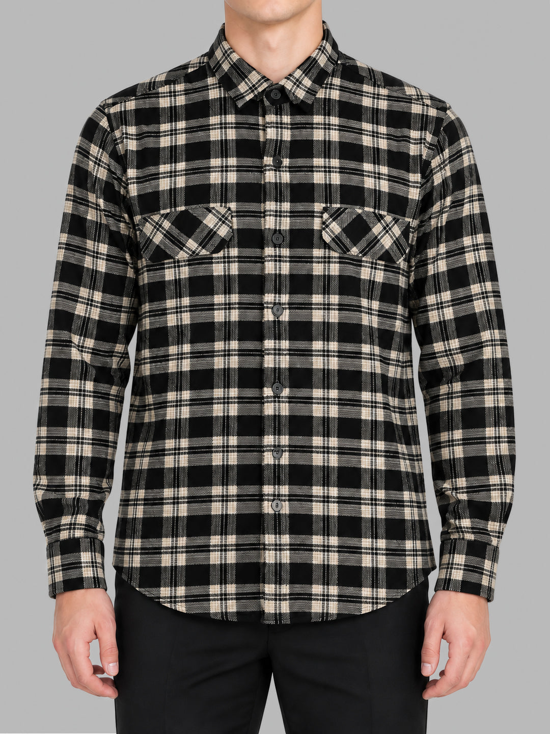 Men Black Check Collar Full Sleeve Shirt