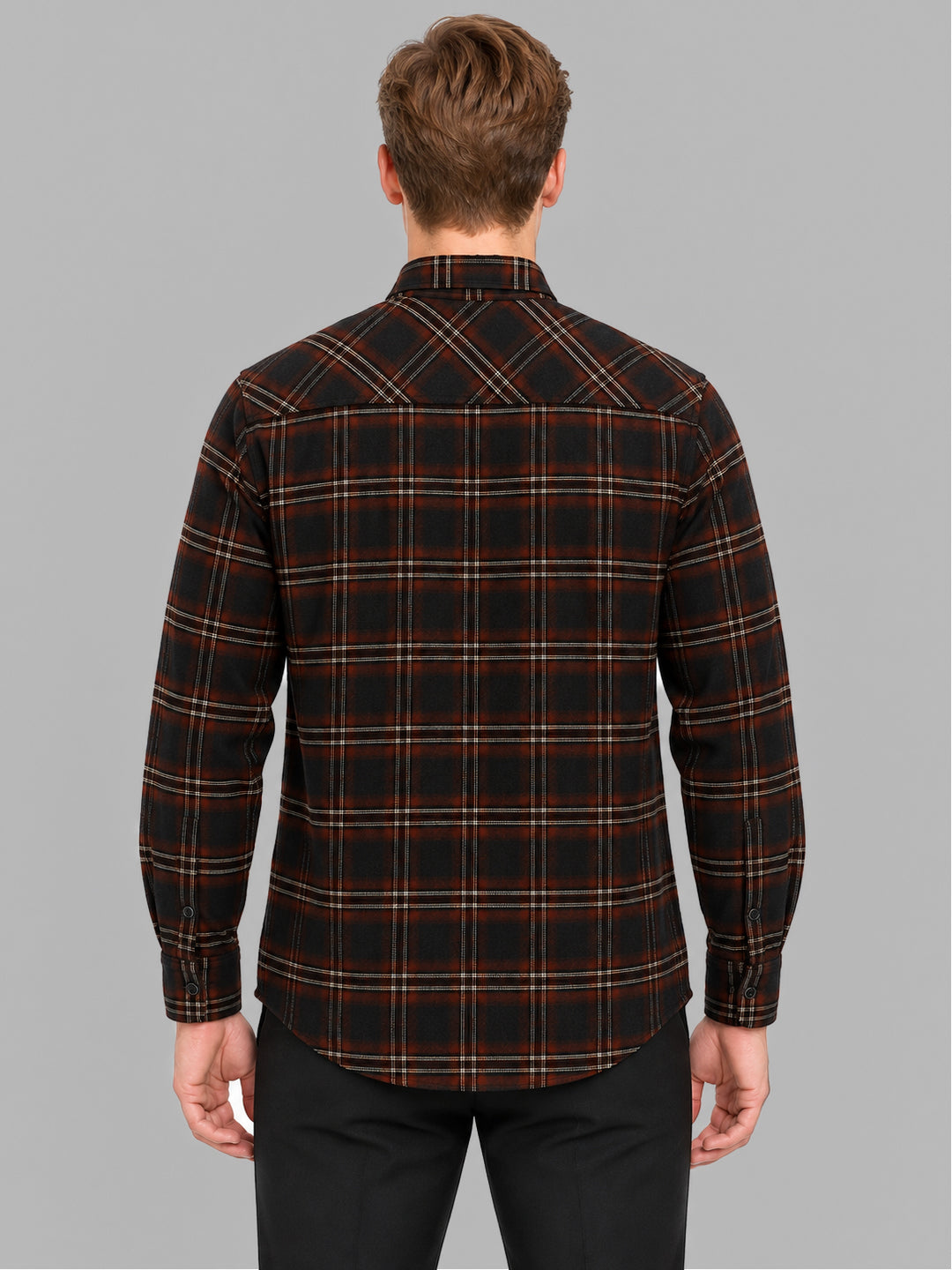 Men Brown Check Collar Full Sleeve Shirt