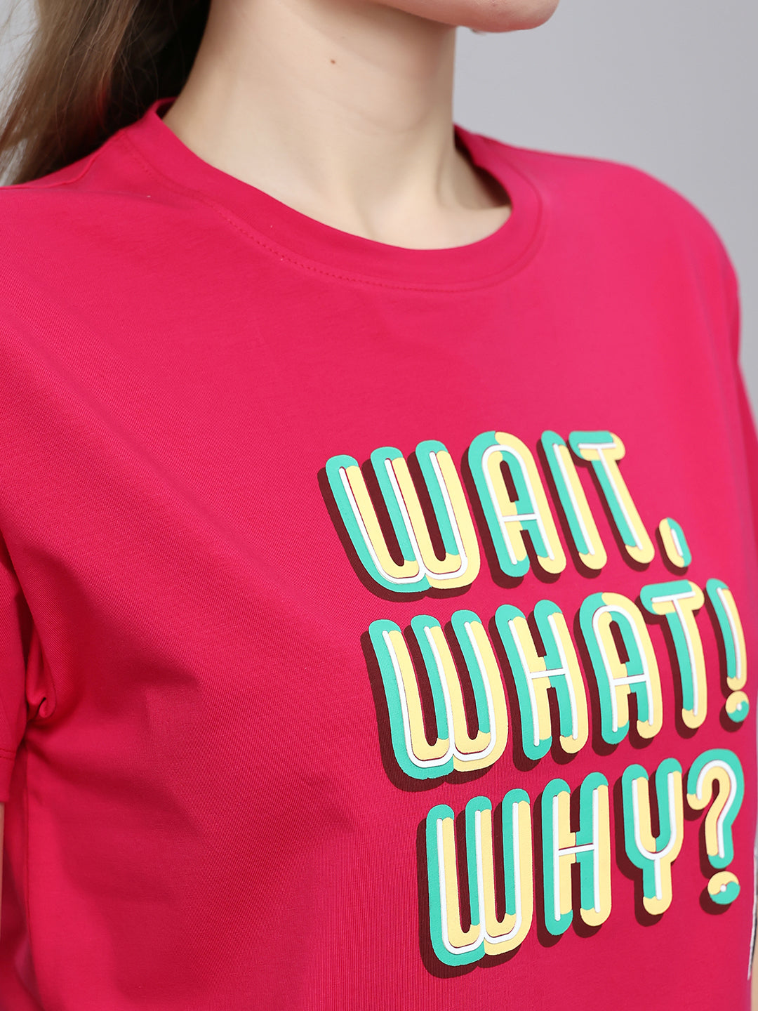 Women Pink Printed Round Neck Half Sleeve Top