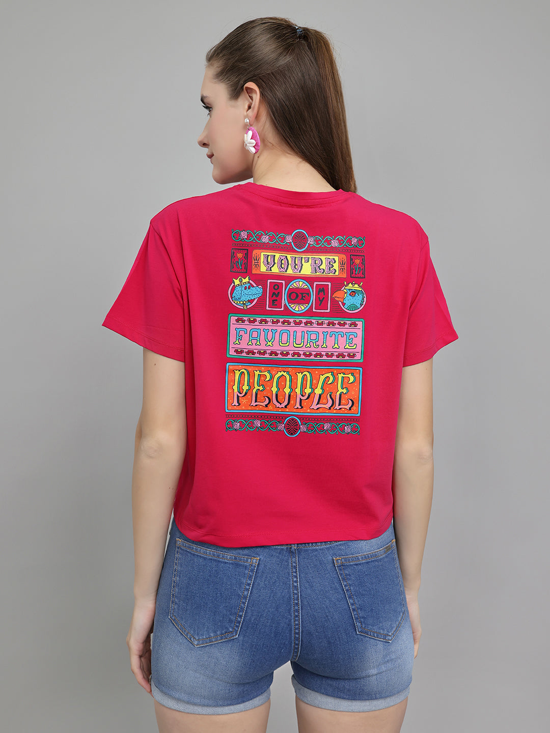 Women Magenta Embroidered Round Neck Half Sleeve Top