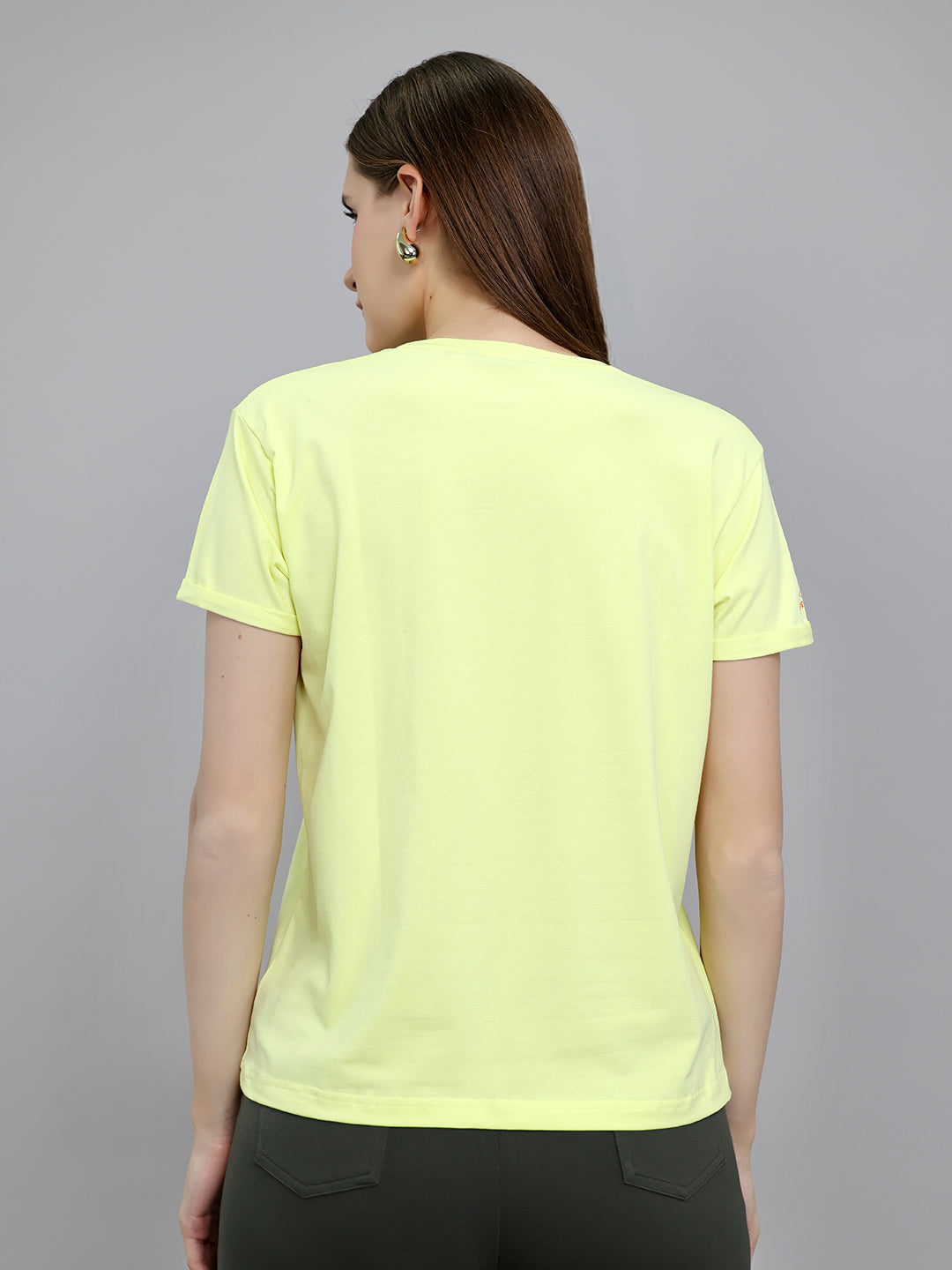 Women Yellow Printed Round Neck Half Sleeve Top