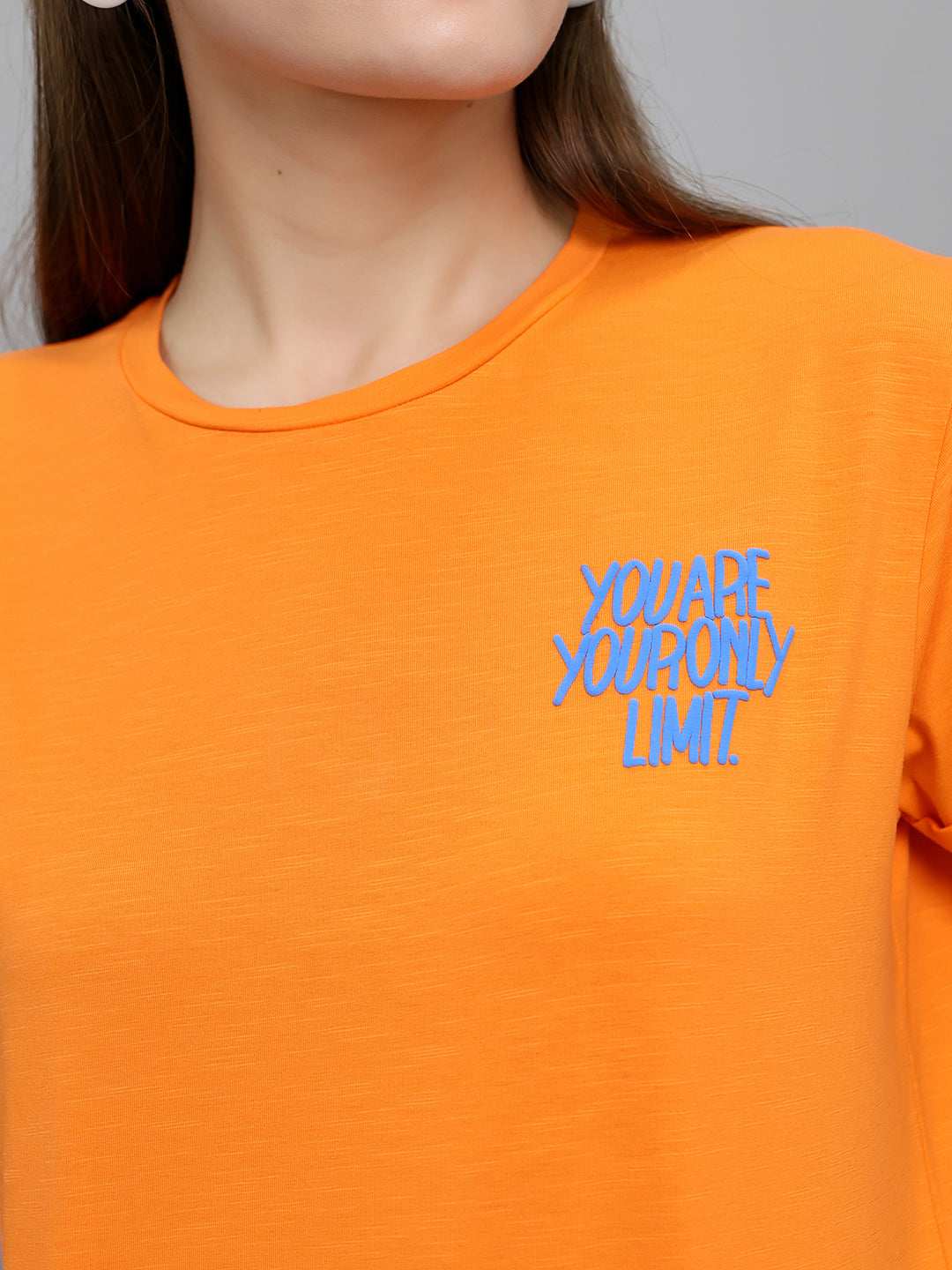 Women Orange Printed Round Neck Half Sleeve Top