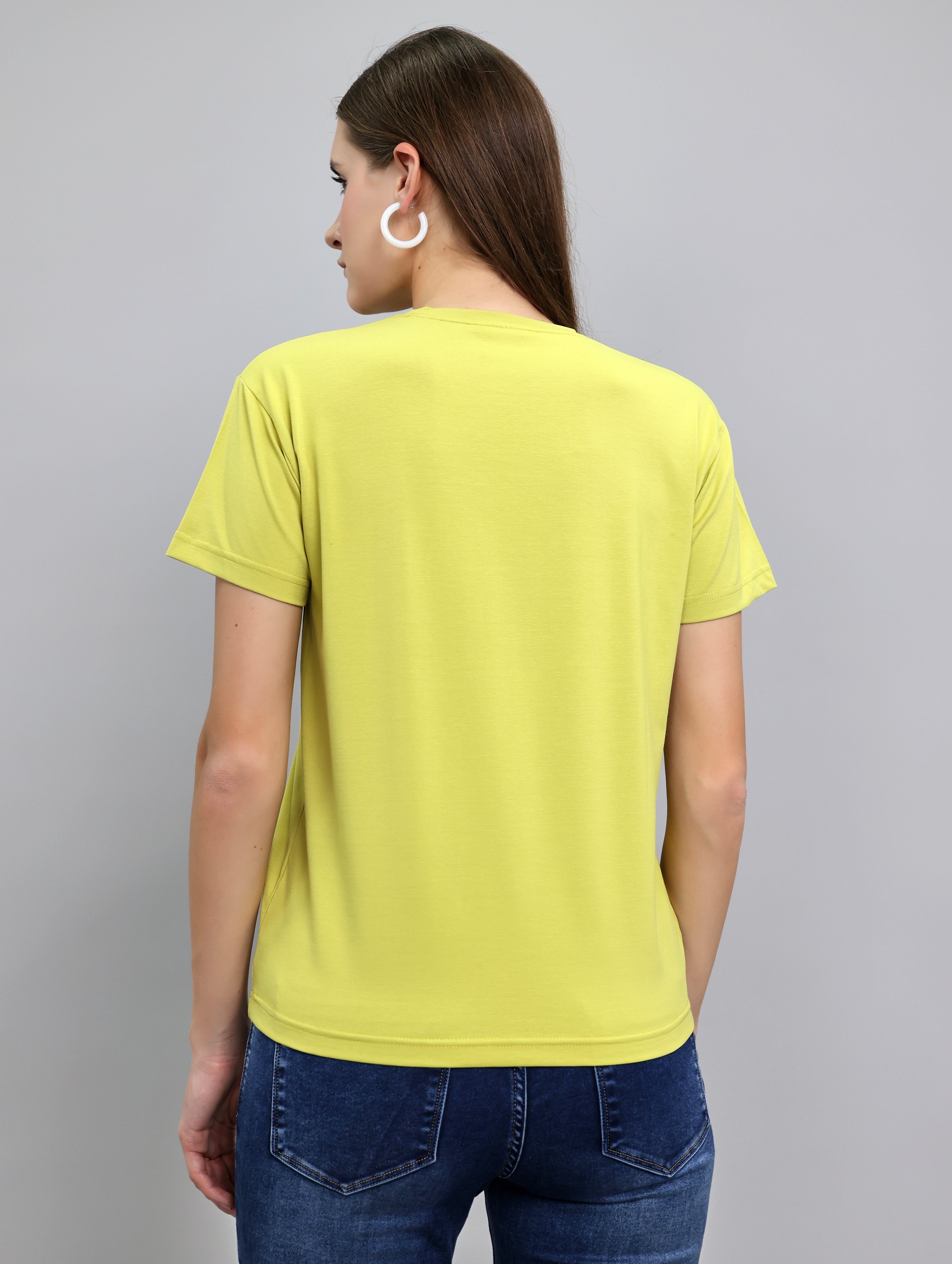 Women Light Green Printed Round Neck Half Sleeve Top