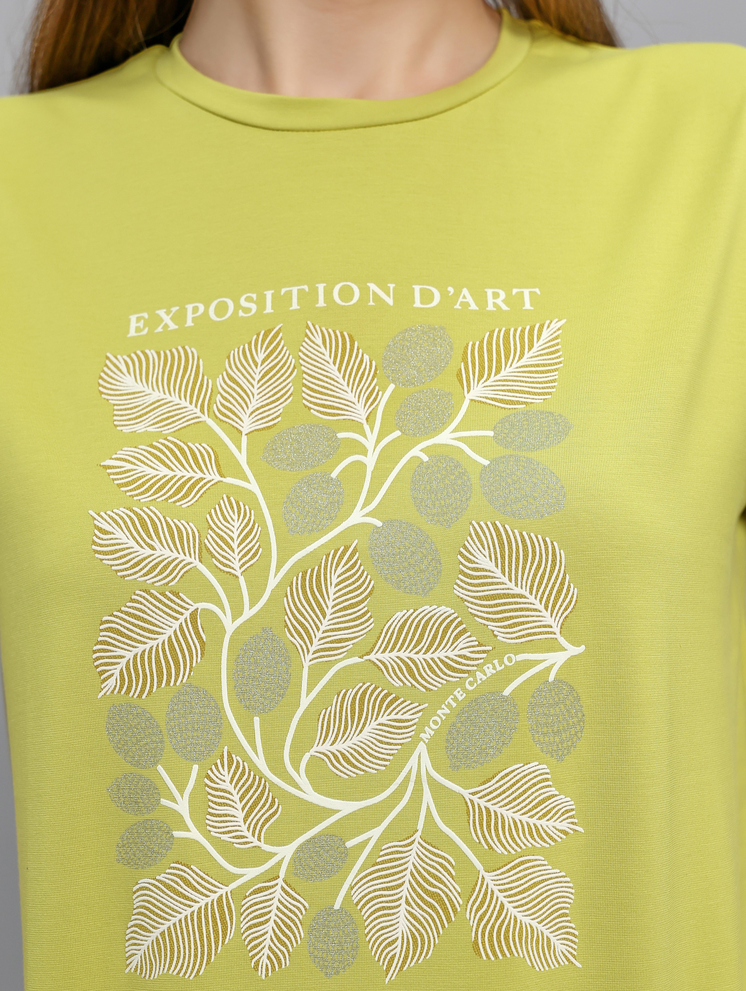 Women Light Green Printed Round Neck Half Sleeve Top