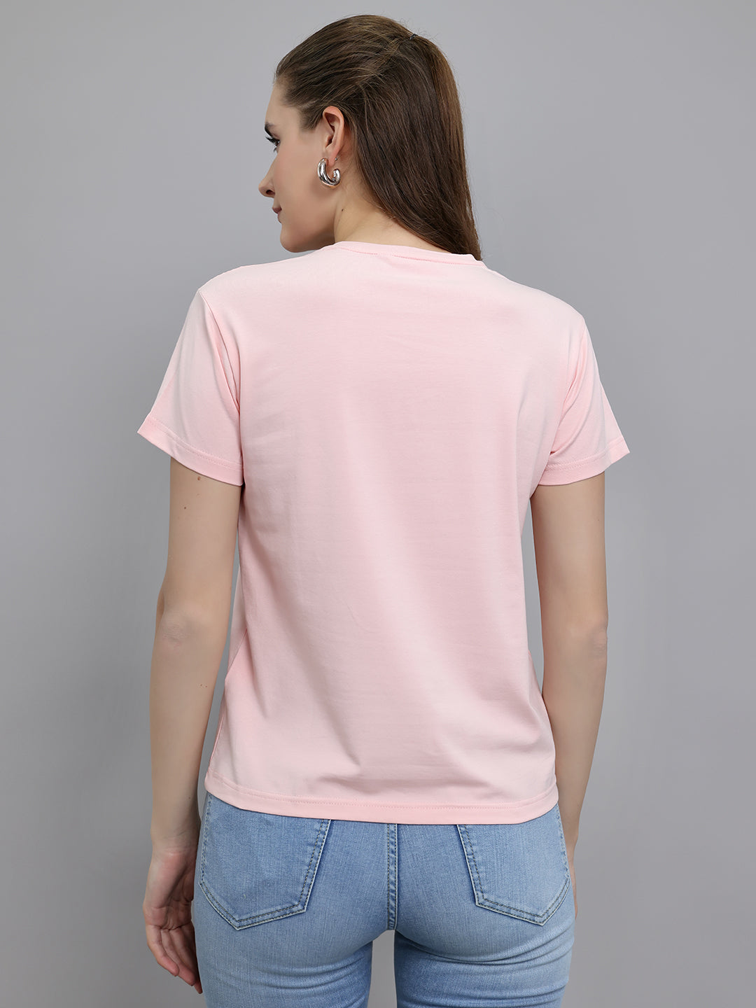 Women Pink Printed Round Neck Half Sleeve Top