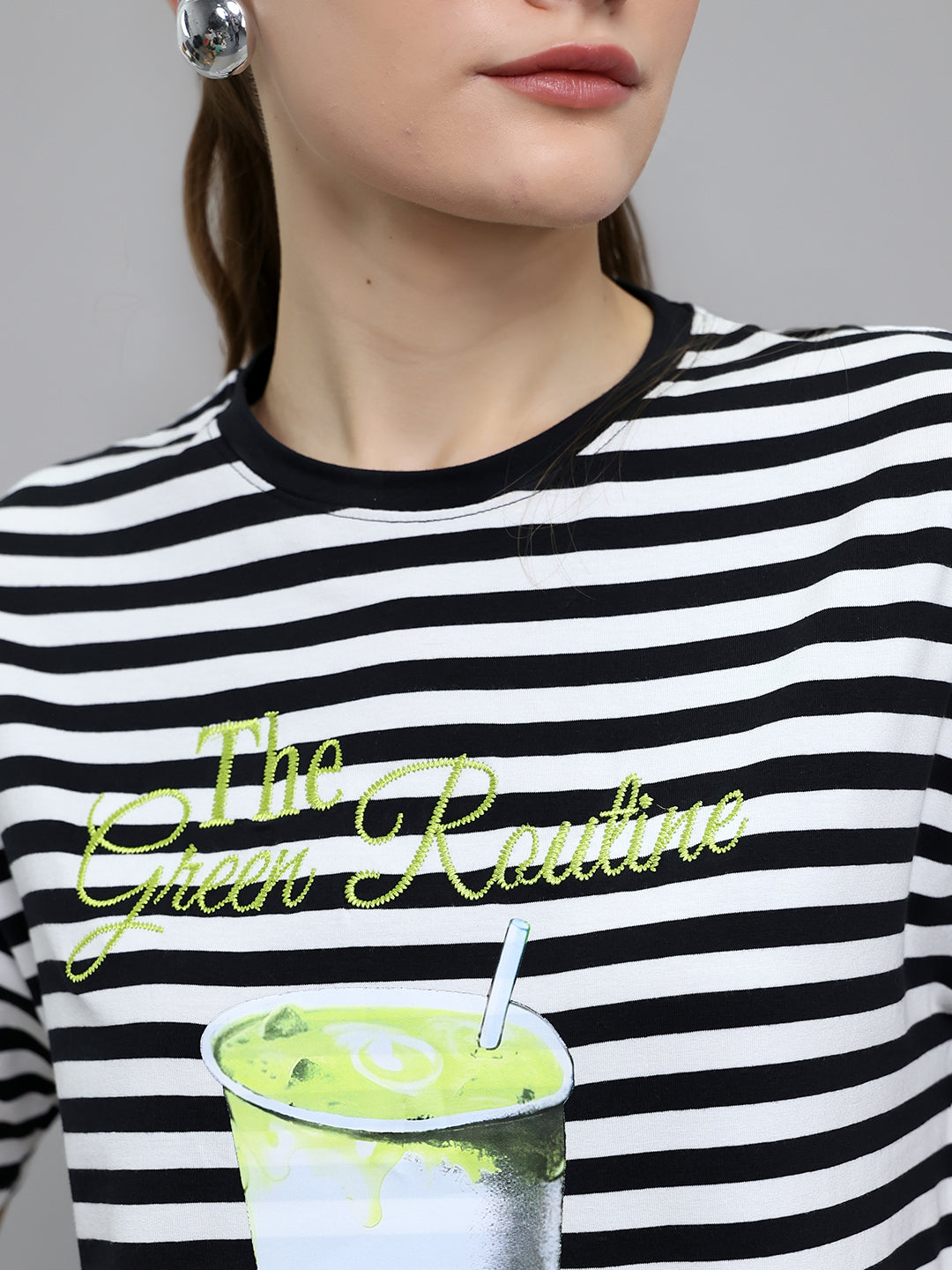 Women Black Printed Round Neck Half Sleeve Top
