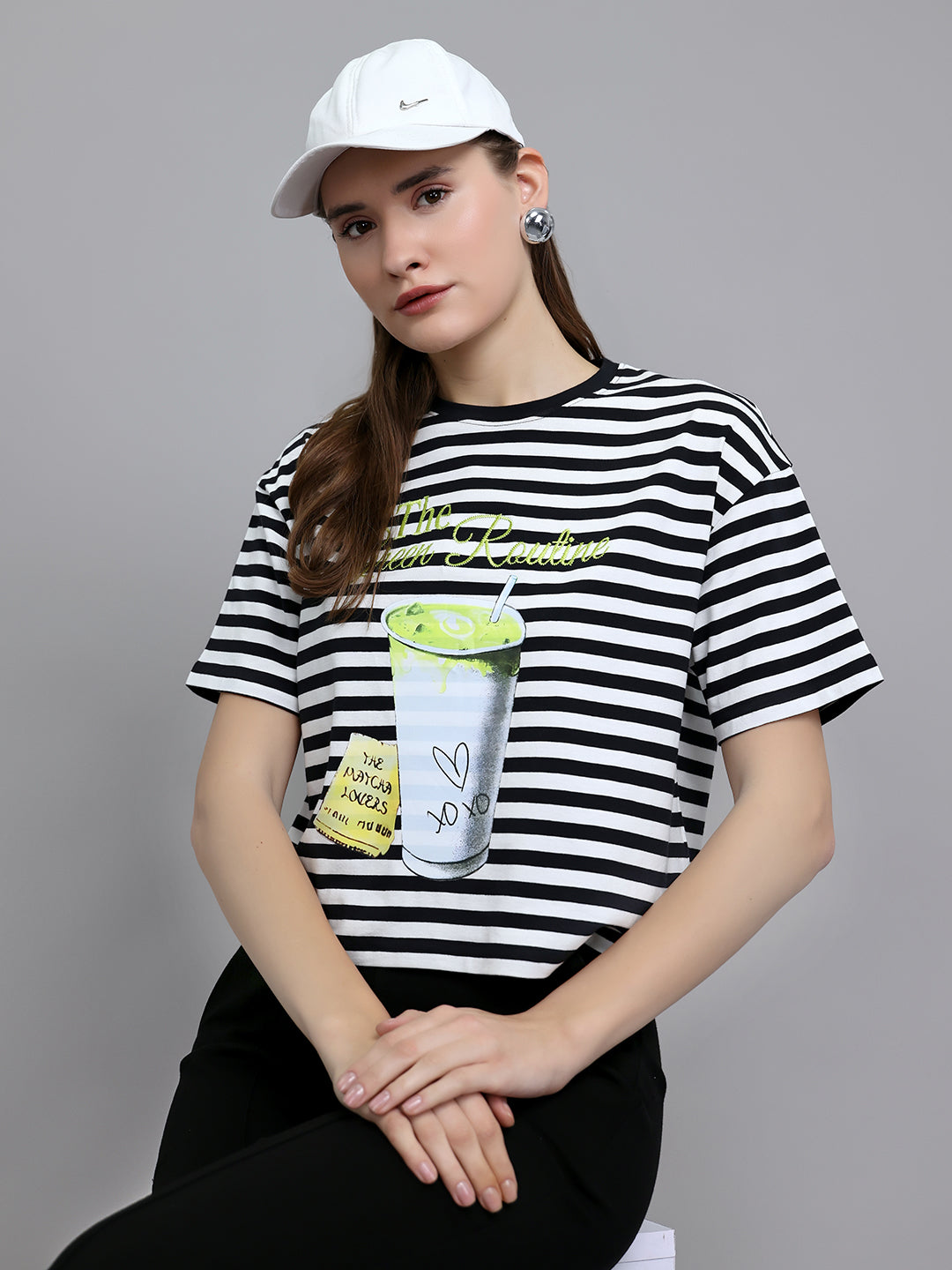 Women Black Printed Round Neck Half Sleeve Top