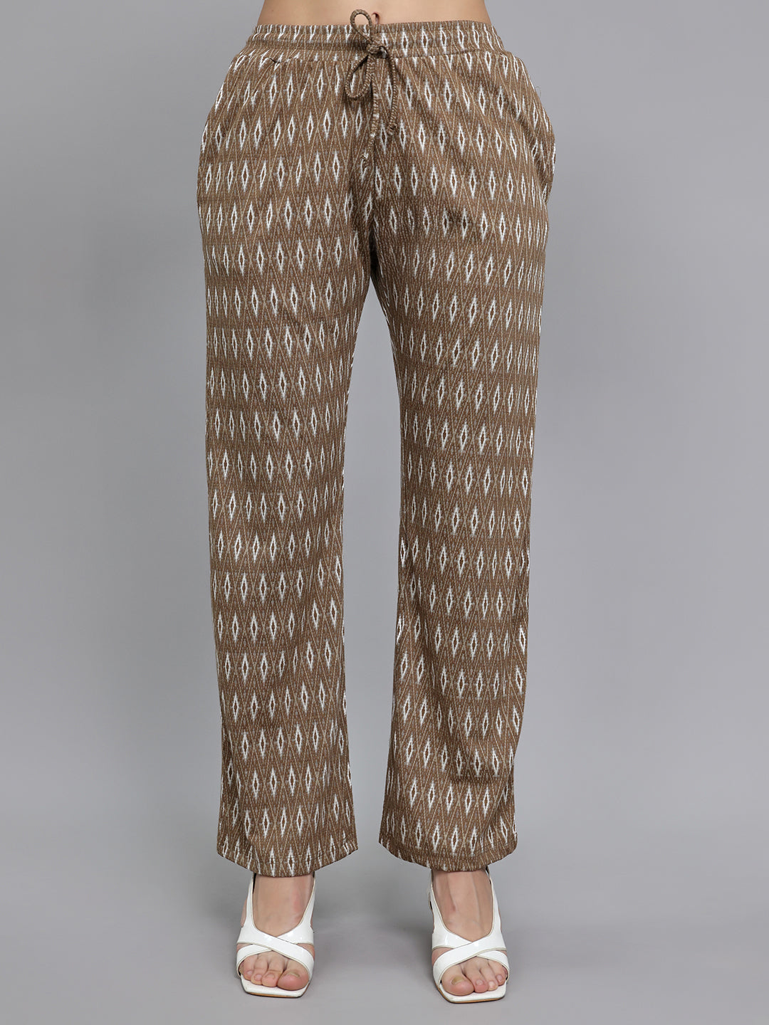 Women Brown Self Design Round Neck Half Sleeve Cords Set
