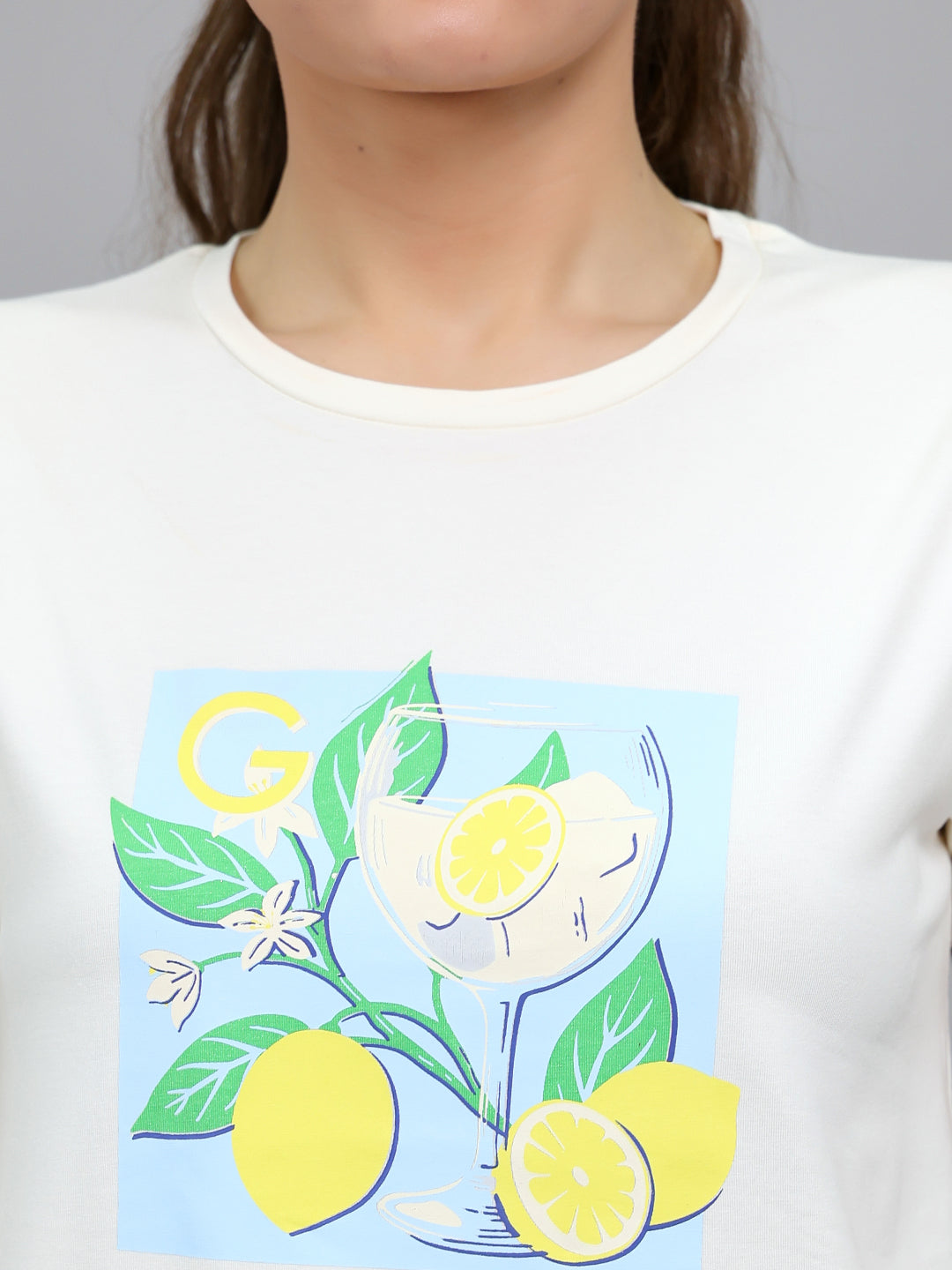 Women Off White Printed Round Neck Half Sleeve Lower Set