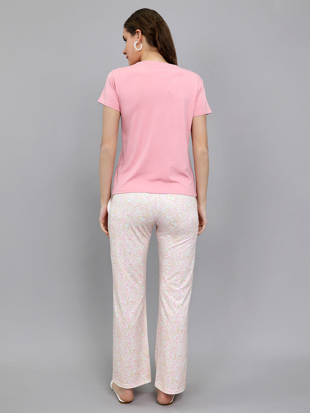 Women Pink Embroidered Round Neck Half Sleeve Lower Set