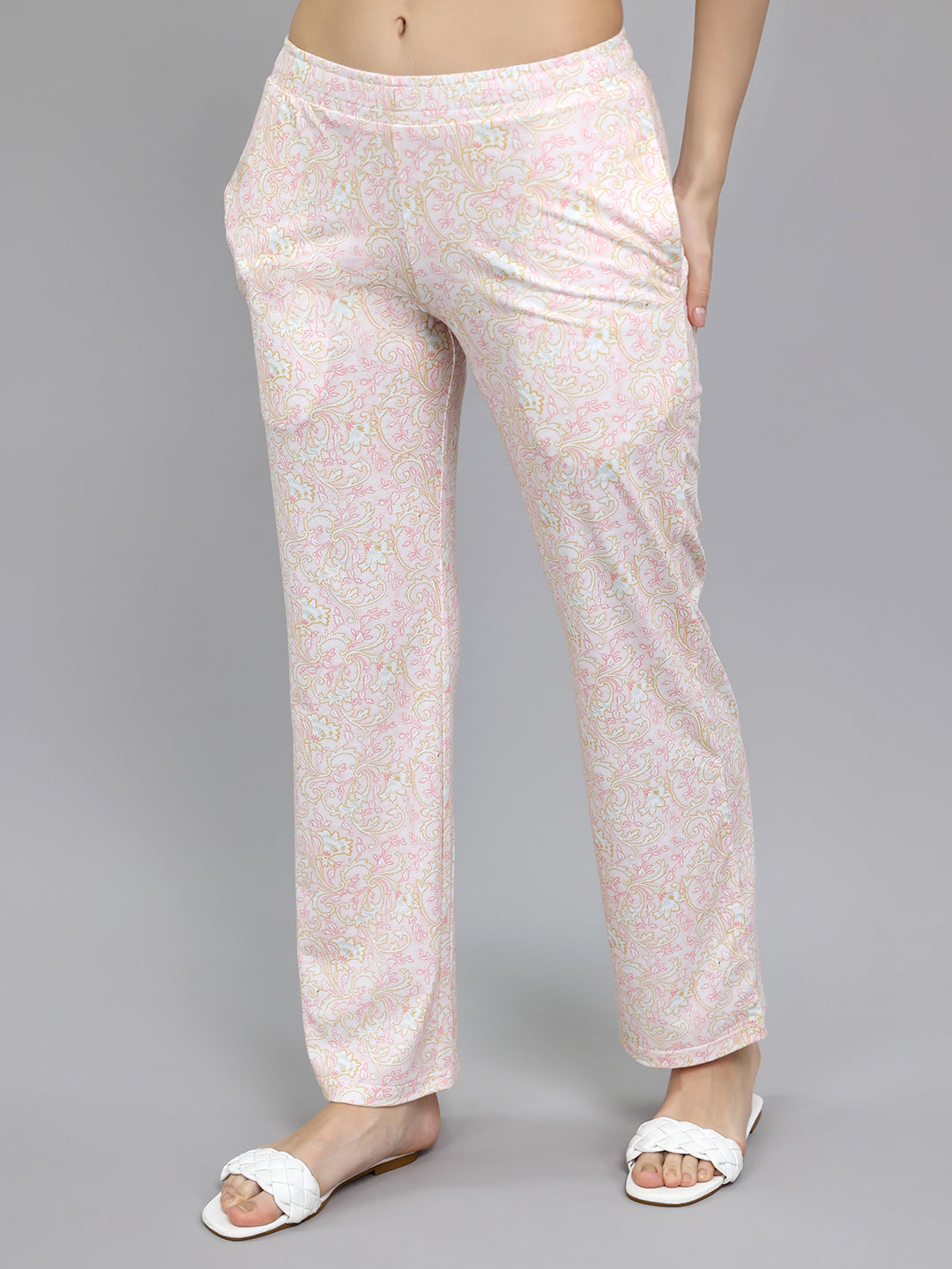 Women Pink Embroidered Round Neck Half Sleeve Lower Set