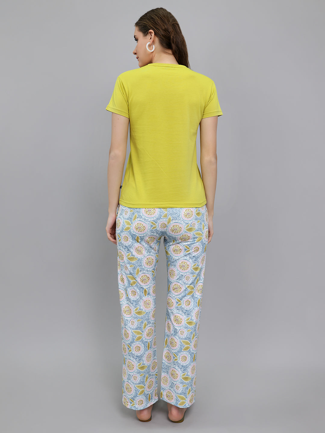 Women Green Printed Round Neck Half Sleeve Lower Set