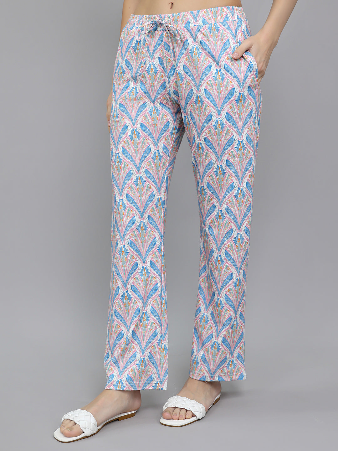 Women Pink Printed Round Neck Half Sleeve Lower Set