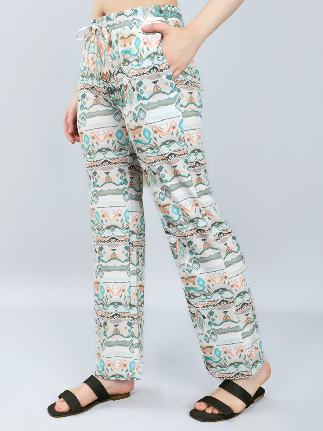Women Green Printed Round Neck Half Sleeve Lower Set