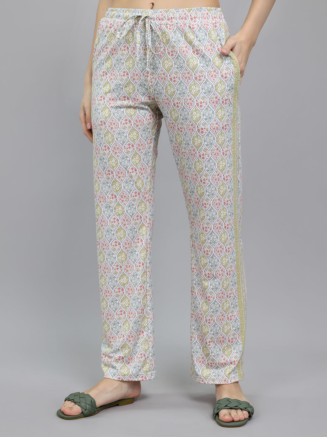Women Green Printed Collar Half Sleeve Lower Set