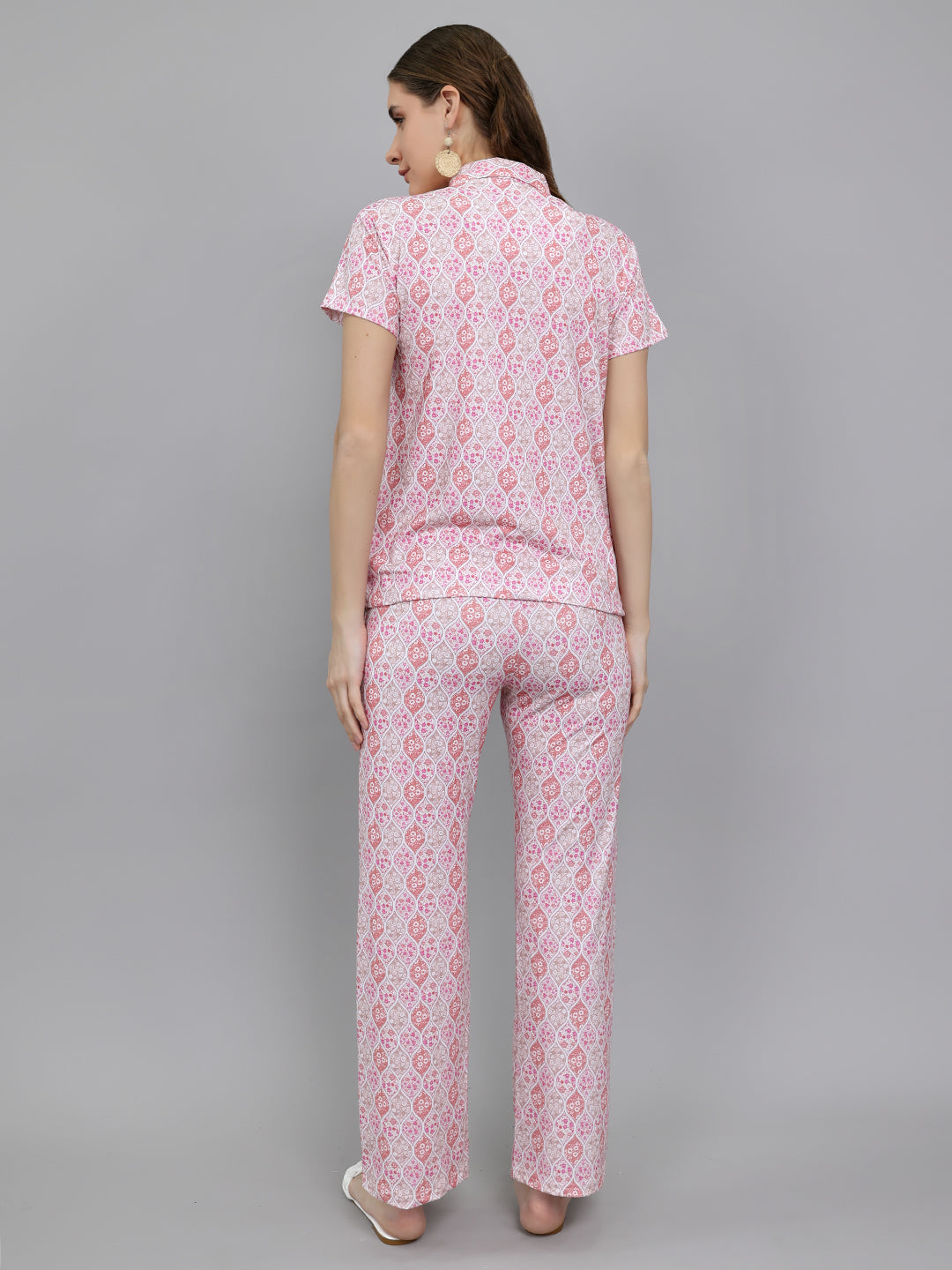 Women Pink Printed Collar Half Sleeve Lower Set